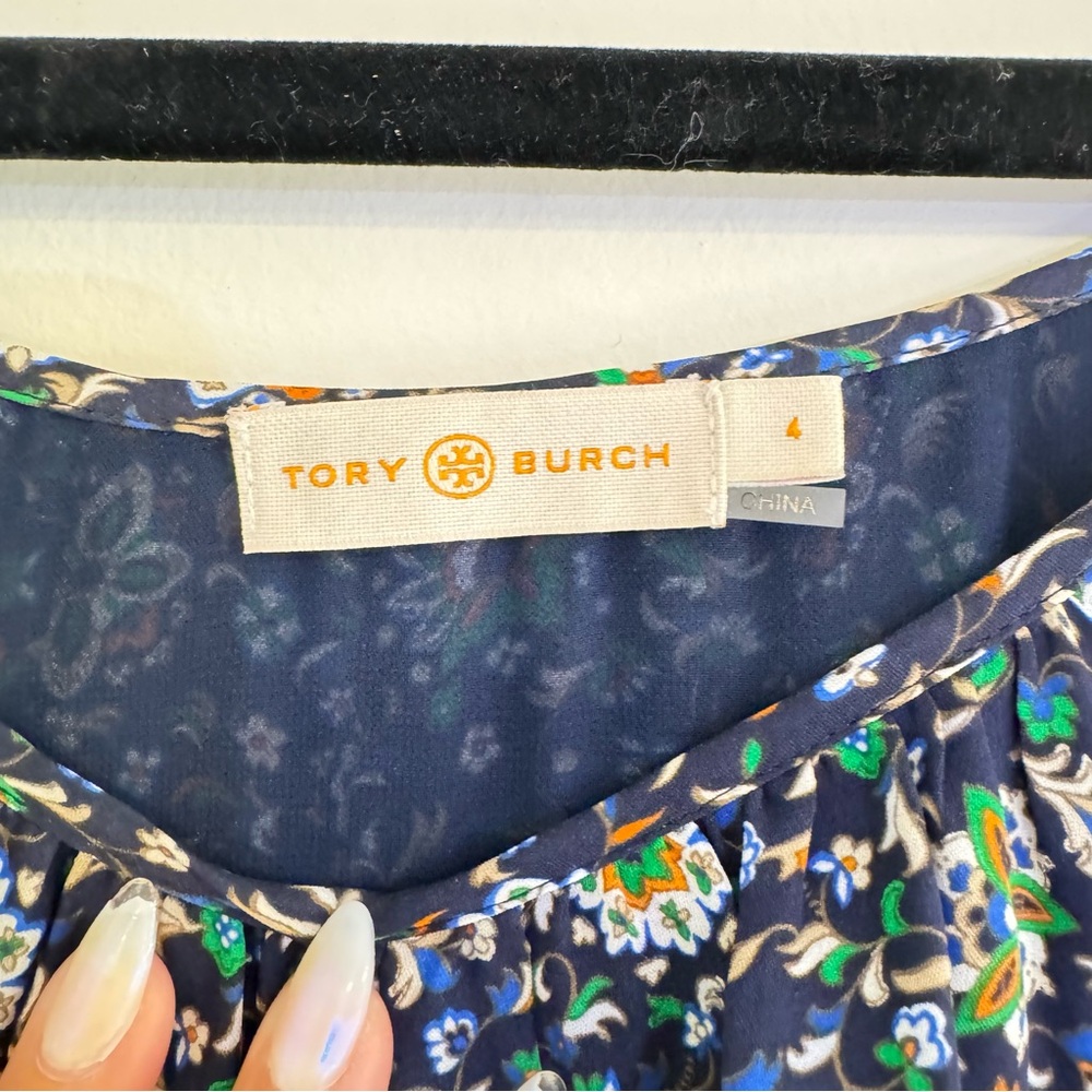 Tory Burch Navy Blue Flora Ruffle Womens Mini Dress Size 4 - Picture 12 of 15